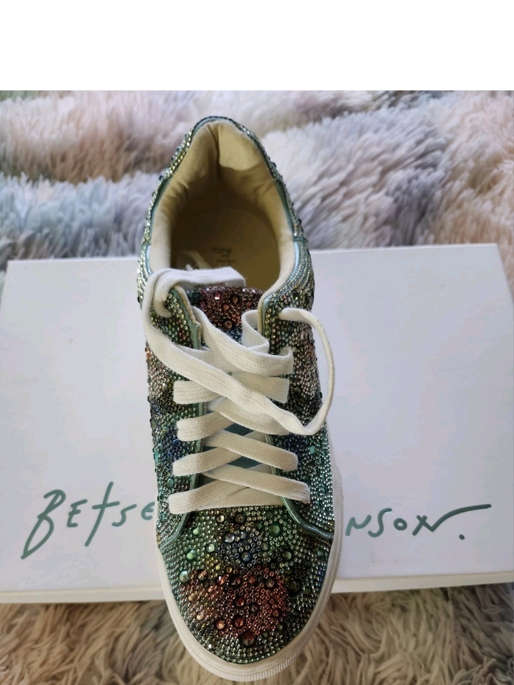 Betsey Johnson Multicolor Crystal Lace-Up Sneaker with White Laces